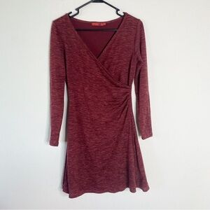 Prana red v-neck wrap style long sleeve dress size extra small